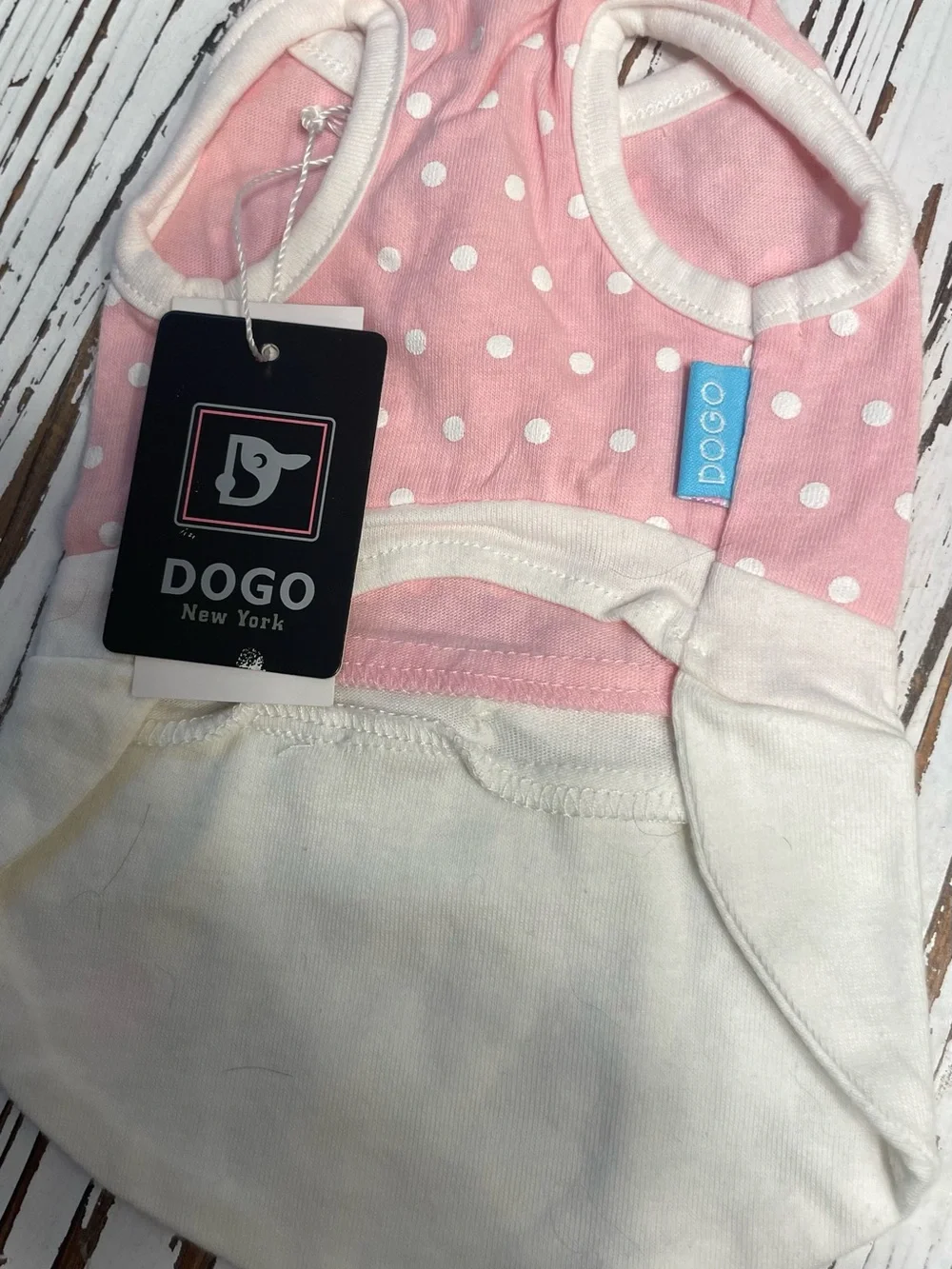 Pink Polka Dot Dog Dress with White Skirt Small